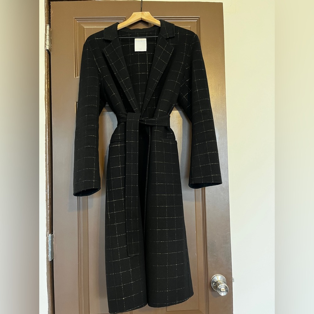 Sandro Black Checkered Coat excellent condition Sz 10
